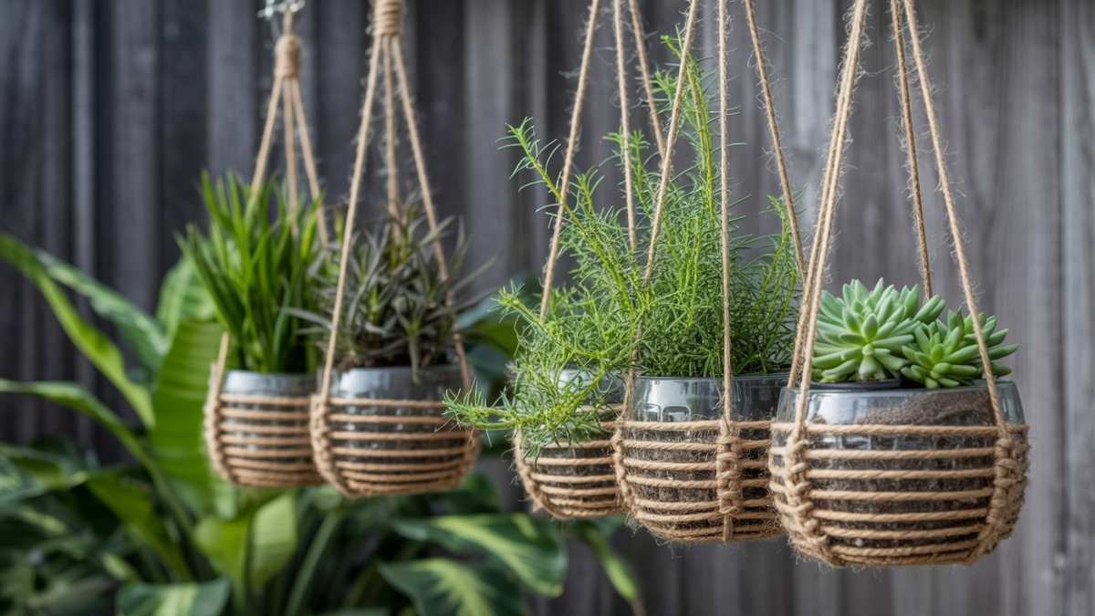 Twine-Wrapped Hanging Bottle Planters